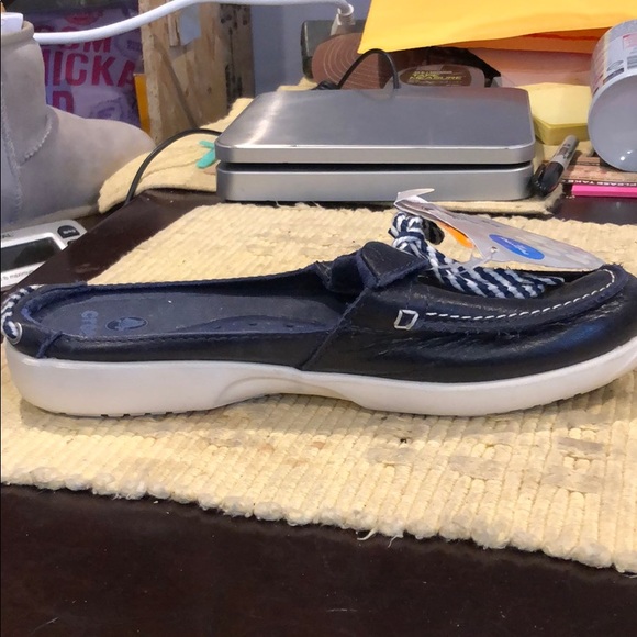 Crocs above deck mule in nautical navy/oyster blue leather used - Picture 7 of 10